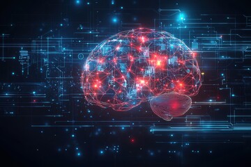 Poster - a futuristic brain illustration with interconnected digital network and glowing nodes, representing 
