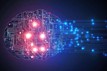Poster - abstract digital brain with neural network connections, data flow and processing, symbolizing artifi