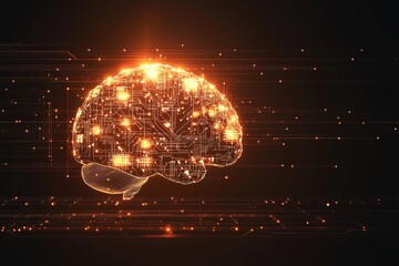 Poster - artificial intelligence concept with glowing human brain outline, symbolizing neural network connect