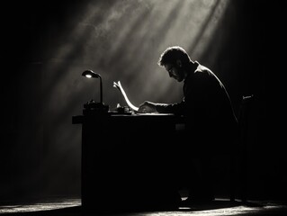 Poster - A person sits at a desk, focused on writing on a piece of paper