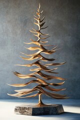 Poster - A wooden sculpture of a pine tree on a base, great for decoration or office use