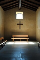 Aufkleber - An empty church interior featuring a cross on the wall
