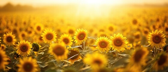 Poster - A field of sunflowers with the sun setting behind them