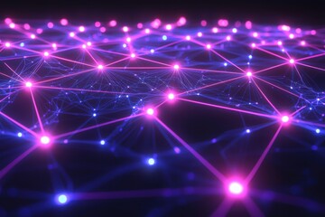 Poster - abstract technology background with glowing nodes and connecting lines, representing communication n