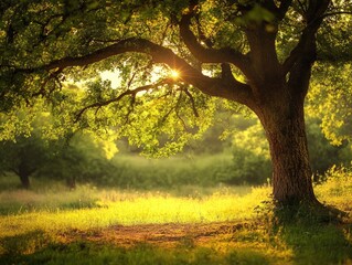 Poster - A sunny day scene with light passing through tree branches