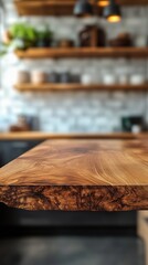 Aufkleber - Displaying the intricate grain of a handcrafted wood table top, this kitchen atmosphere blends rustic charm with modern design elements, inviting warmth and creativity into the space