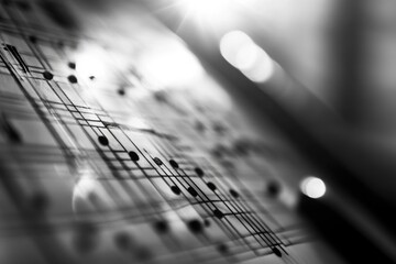 Poster - A black and white photograph of a sheet of music