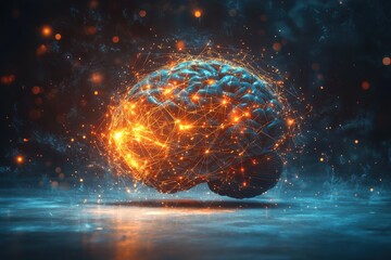 Poster - A digital representation of the human brain, glowing with neural connections, symbolizing intelligence, innovation, and the power of artificial intelligence in the future.