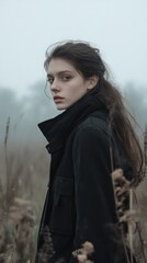 Poster - A woman stands in a field of tall grass, surrounded by nature