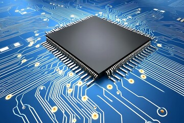Poster - Electronic circuit board background, with processor component detail