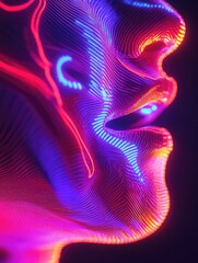 Poster - Close-up of a person's face illuminated by neon lights, great for nightlife or technology-related concepts
