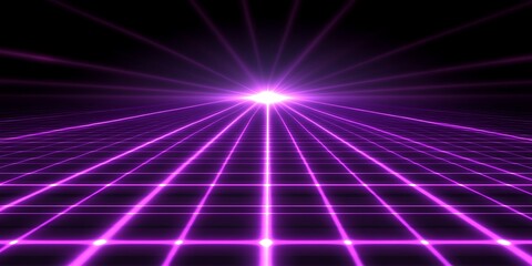Poster - Retro Neon Purple Grid Landscape Glowing in Digital Space Illustration