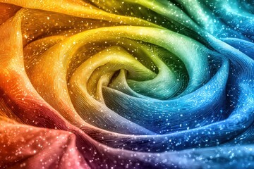 Poster - A vibrant rainbow swirl of textured fabric with shimmering details, flowing in a hypnotic, colorful pattern that evokes energy and modern, artistic style.