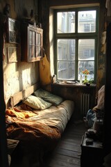 Poster - A cozy bedroom with a bed and window, perfect for home decor or travel photos