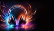 © Pastel - A vibrant image of colorful headphones against a dark background, radiating sound waves and energy, emphasizing a modern audio experience.