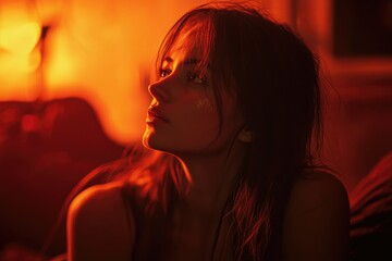 Aufkleber - A person relaxing on a couch in a dimly lit room