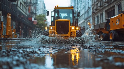 Poster - Essential maintenance of city street infrastructure involves skilled labor, Full HD, 32k Resolution
