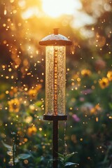 Poster - A colorful bird feeder sits amidst a vibrant field of flowers