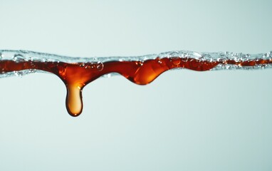 Poster - Amber Liquid Dripping Against a Pale Blue Background