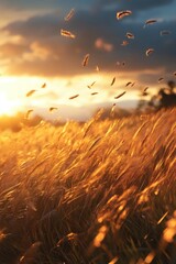 Poster - A serene landscape with tall grass and a beautiful sunset