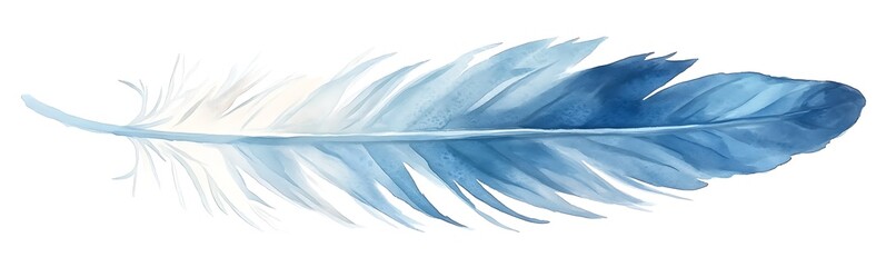 Aufkleber - Blue watercolor feather on a white background, showcasing delicate details and soft hues.