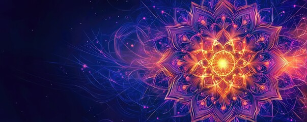Poster - Geometric shapes illustration abstract background idea. Vibrant mandala pattern radiating energy, perfect for backgrounds or design projects.