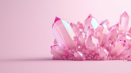 Poster - 3D abstract art background concept. Beautiful pink crystal formations gleaming on a soft pink background.