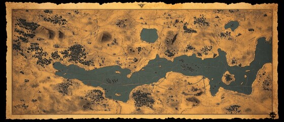 Aufkleber - Old map showing a lake and surrounding mountains