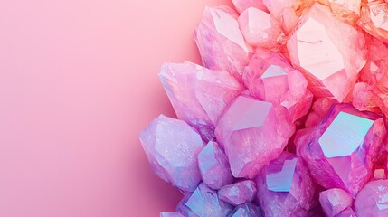 Poster - 3D abstract art background concept. Vibrant pink and purple crystal formations on a soft pastel background.