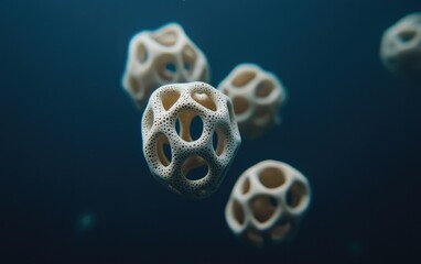 Poster - Floating Geometric Spheres in Dark Blue