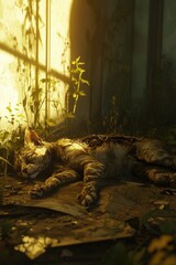 Aufkleber - A domestic cat rests near a window with natural light