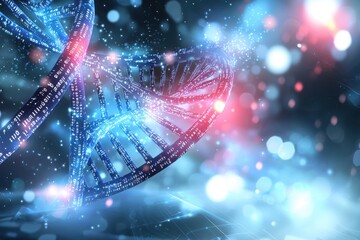 Poster - an abstract representation of a dna helix with glowing data streams, symbolizing scientific research