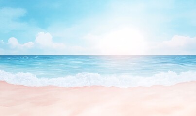 Aufkleber - Serene ocean view with gentle waves and a bright sun illuminating the sky.