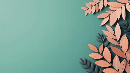 Poster - Geometric pattern design abstract background idea. Elegant foliage design with pastel leaves against a soothing green background.