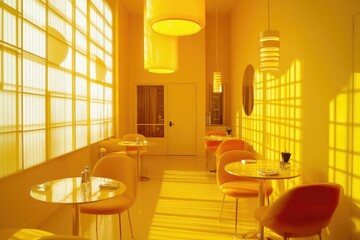 Poster - A bright yellow room with furniture and decorations