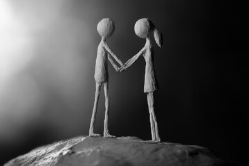 Poster - A pair of figurines embracing each other on top of a rocky outcropping