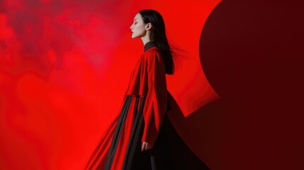 Poster - A woman dressed in a long black and red dress