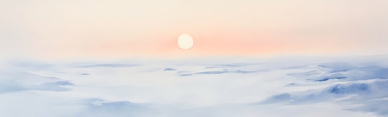 Aufkleber - Serene sunrise over a misty landscape with pastel hues.