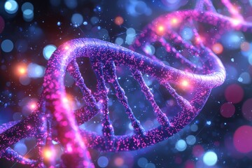Poster - close-up of a glowing dna double helix structure, showcasing genetic research and biotechnology conc