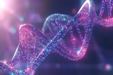 Poster - abstract dna double helix structure with vibrant lighting, representing genetics, biology, and scien