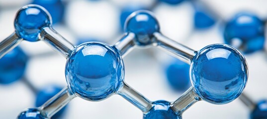 Poster - Luminous Blue Molecular Structure, Connected Nodes with Bright Energy Pathways, Vibrant Tones