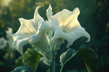 Poster - Close-up shot of a white flower with green leaves, perfect for botanical or floral illustrations