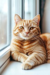 Aufkleber - A close-up shot of an orange cat relaxing on a window sill with a calm expression