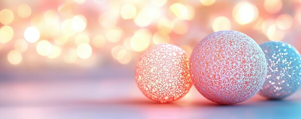 Poster - 3D abstract art background concept. Softly glowing textured balls create a dreamy ambiance in a festive setting.
