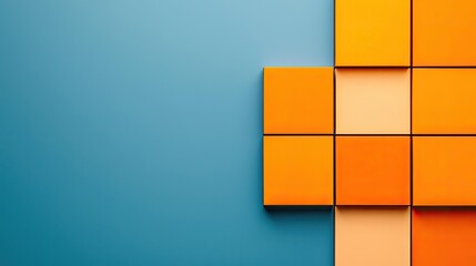 Poster - Geometric shapes illustration abstract background idea. A creative arrangement of colorful blocks on a blue background for design projects.
