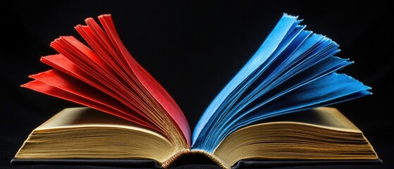 Poster - A book lying open on a dark surface