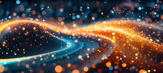 Poster - Abstract Background With Light Trails, Particles, And Bokeh. Digital, Technology Design Concept.
