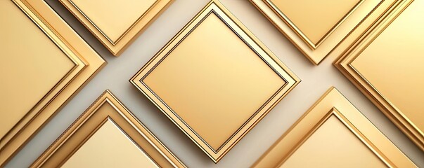 Poster - Geometric shapes illustration abstract background idea. Elegant display of gold picture frames arranged in a stylish pattern.