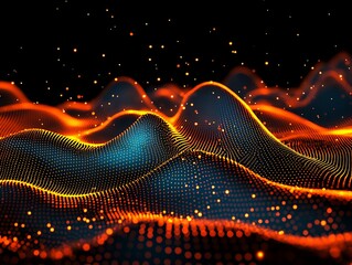 Poster - Abstract visualization of glowing digital landscape with dynamic waves