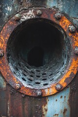 Poster - A corroded metal pipe with a hole in it, suitable for industrial or abandoned scene images